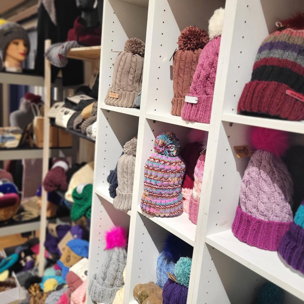 hand knitted hats and scarfs