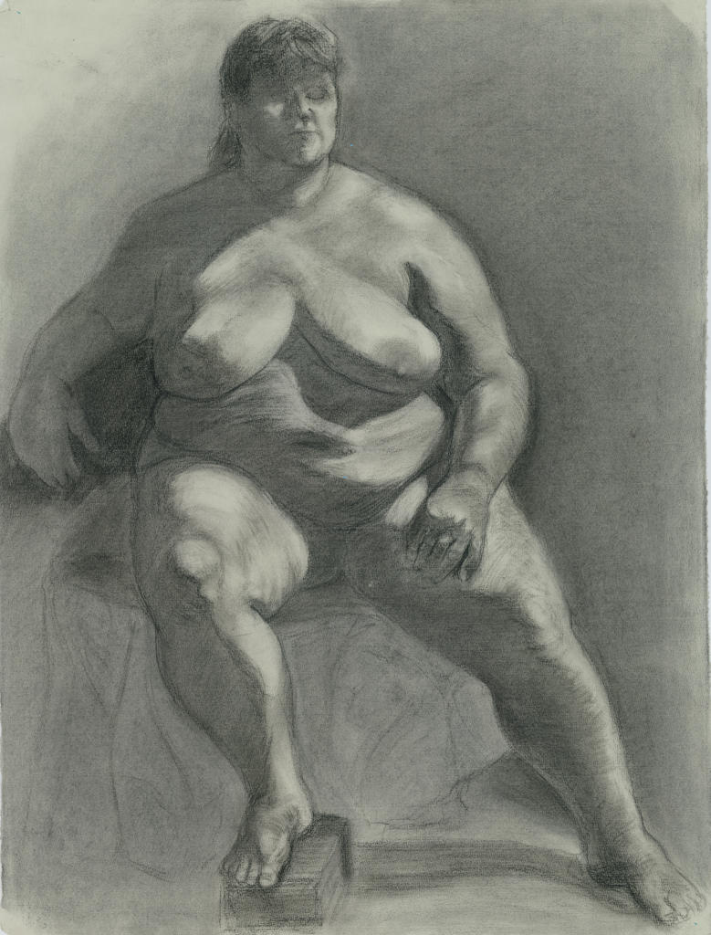 a life drawing image of a woman sat down