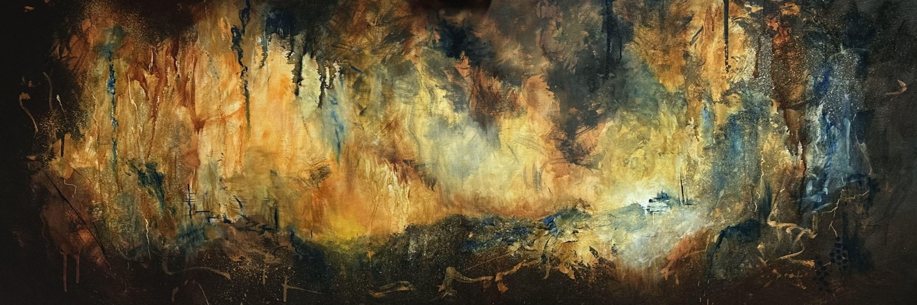 abstract painting using lots of yellow and golds in the centre 