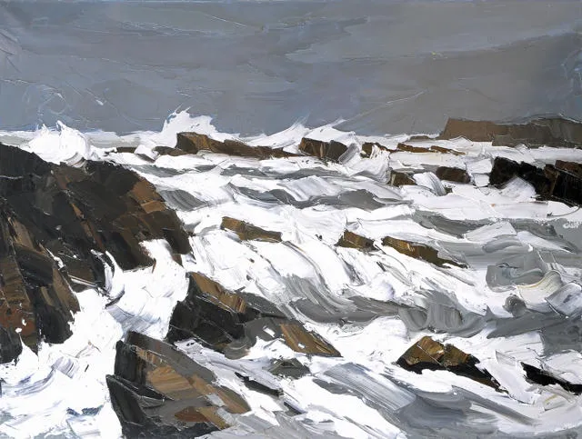 Painting of rough sea in Trearddur Bay
