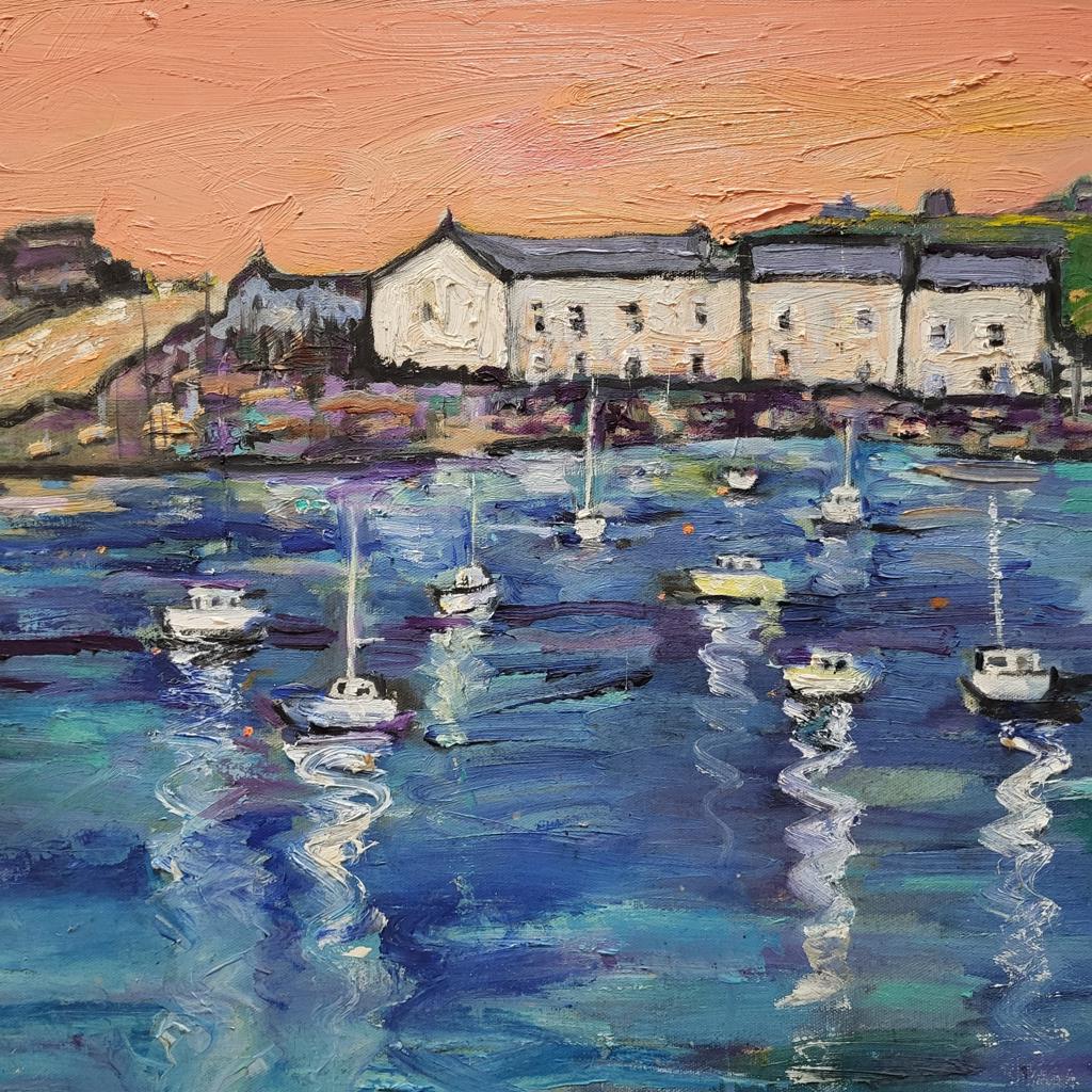 A painting of the sea with lots of yachts 