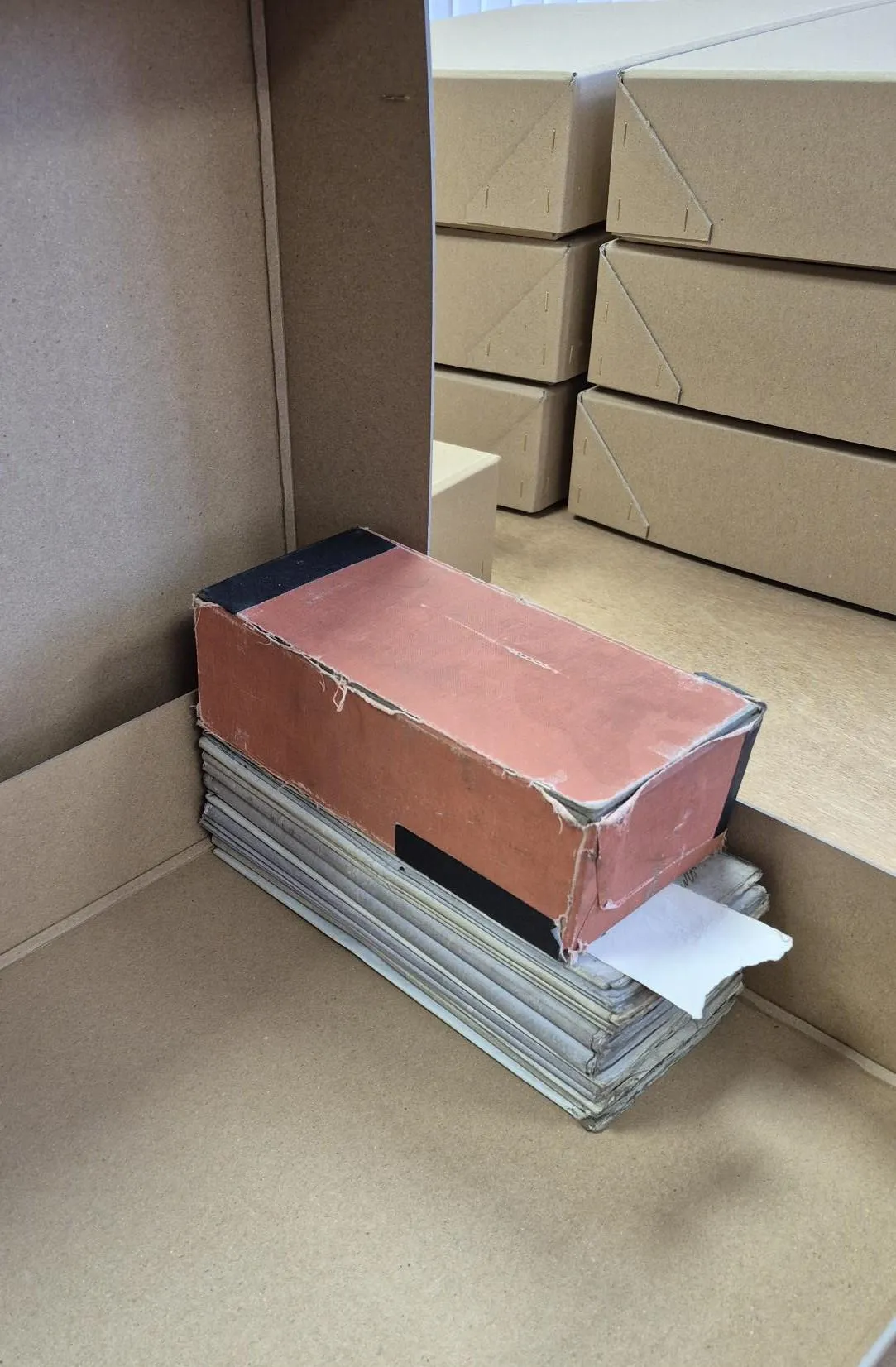 A photograph of deeds stored at the Archives