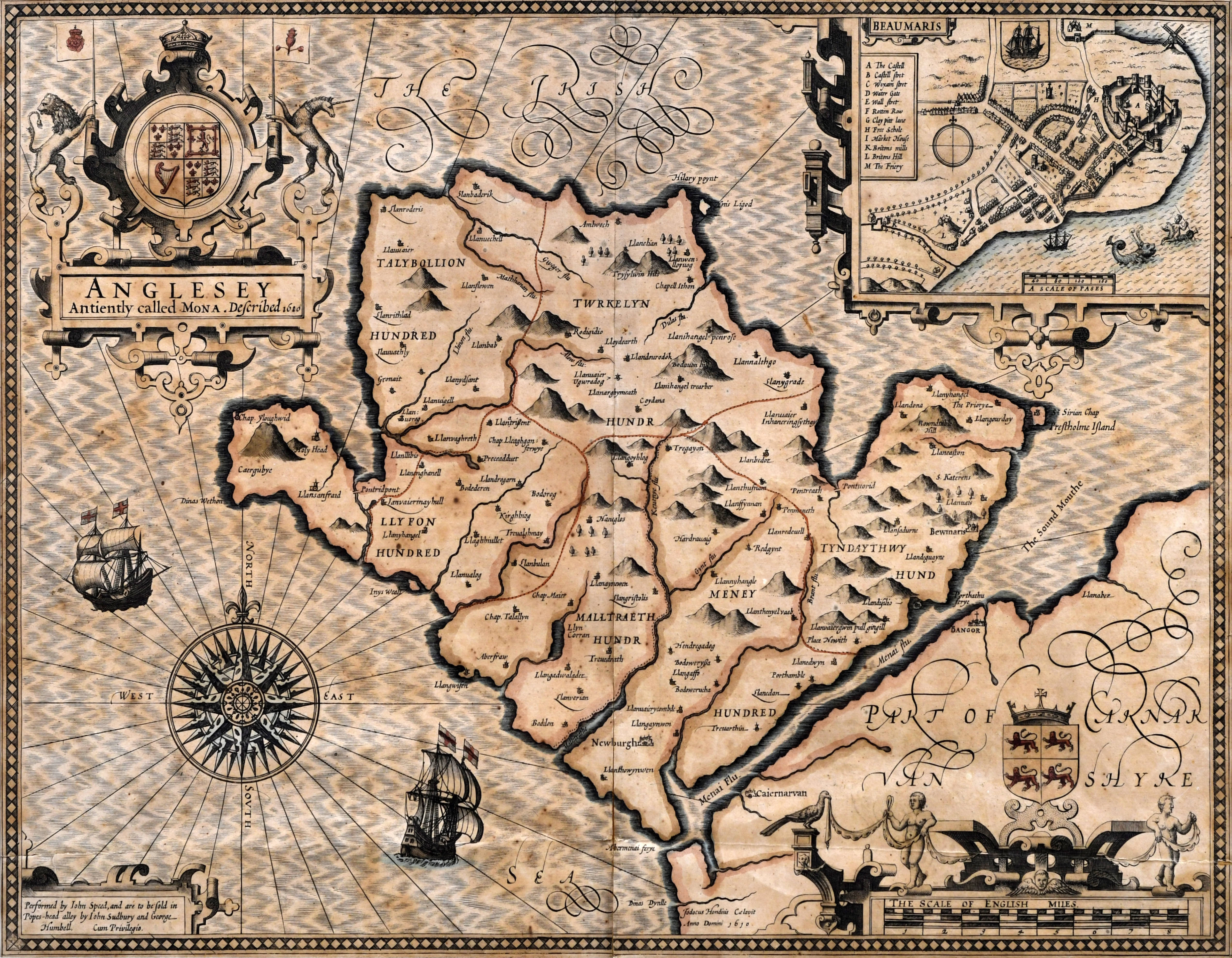 an image of an old map of Anglesey