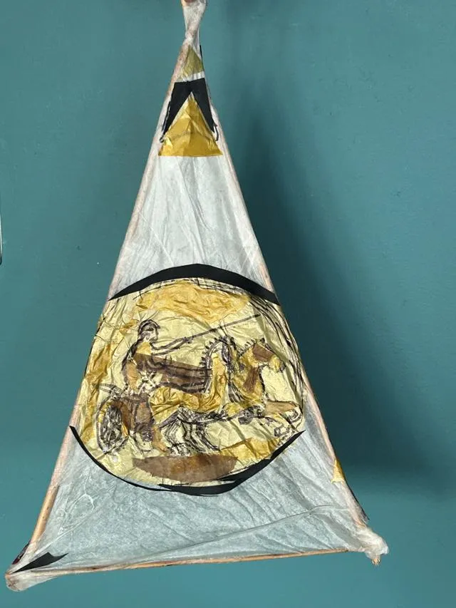 Example of a lantern with images drawn on inspired by objects from the Trysor exhibition.