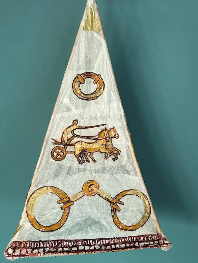 Example of a lantern with images drawn on inspired by objects from the Trysor exhibition.