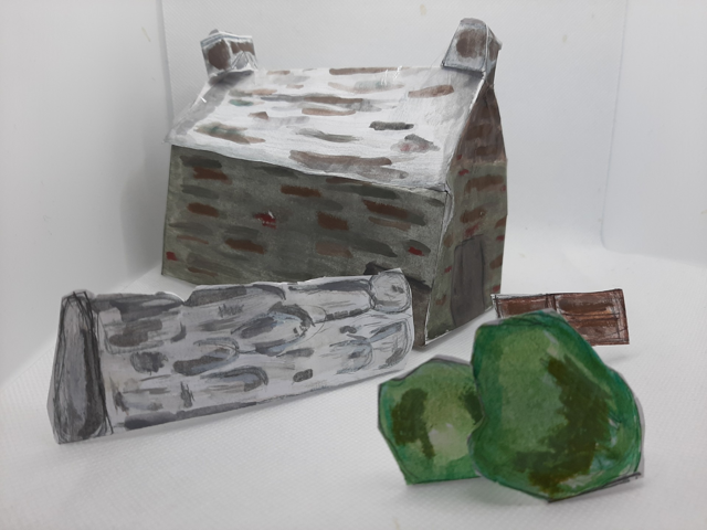 a 3D model of a cottage inspired by one of Kyffin Williams drawing made by Tesni