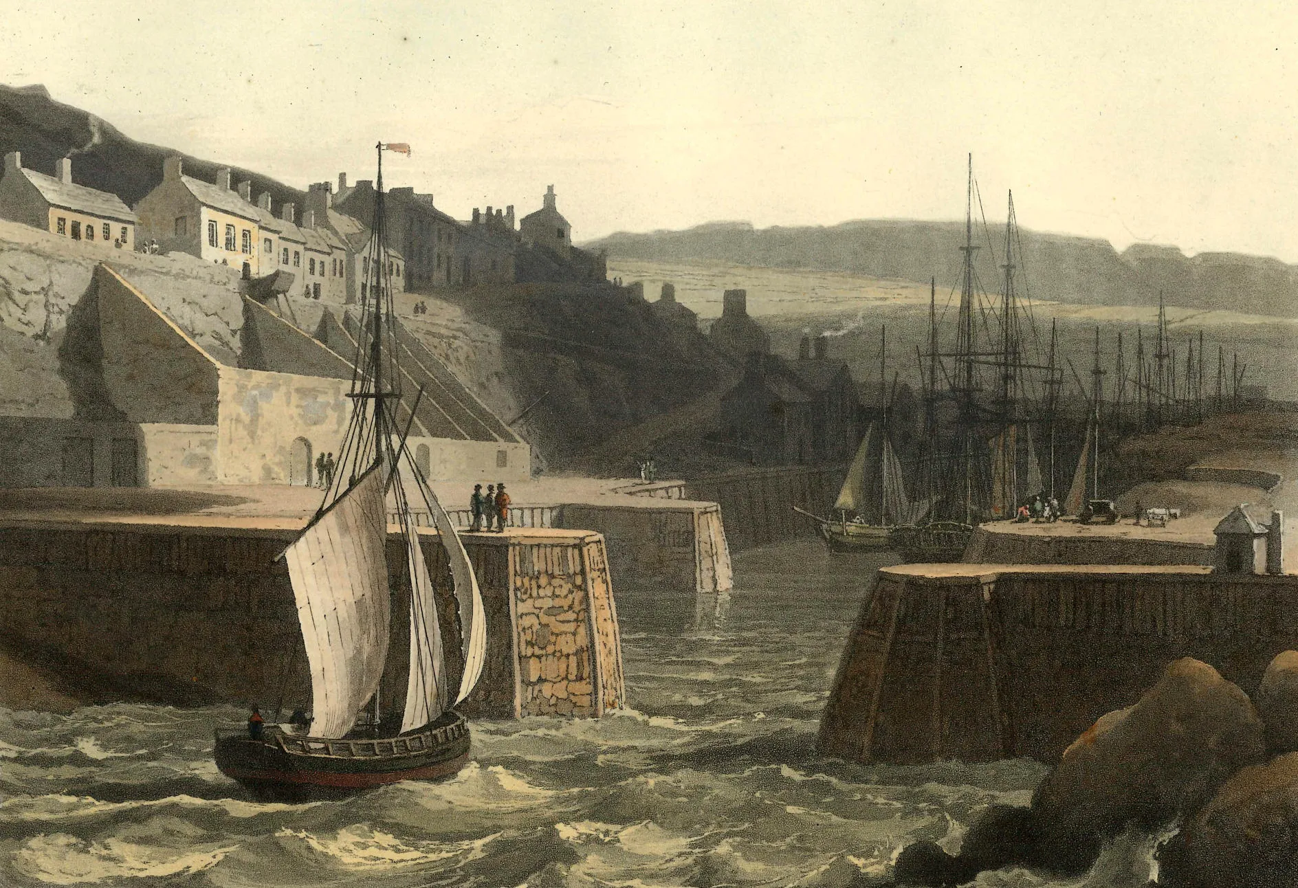 Topographic engraving of Amlwch Harbour