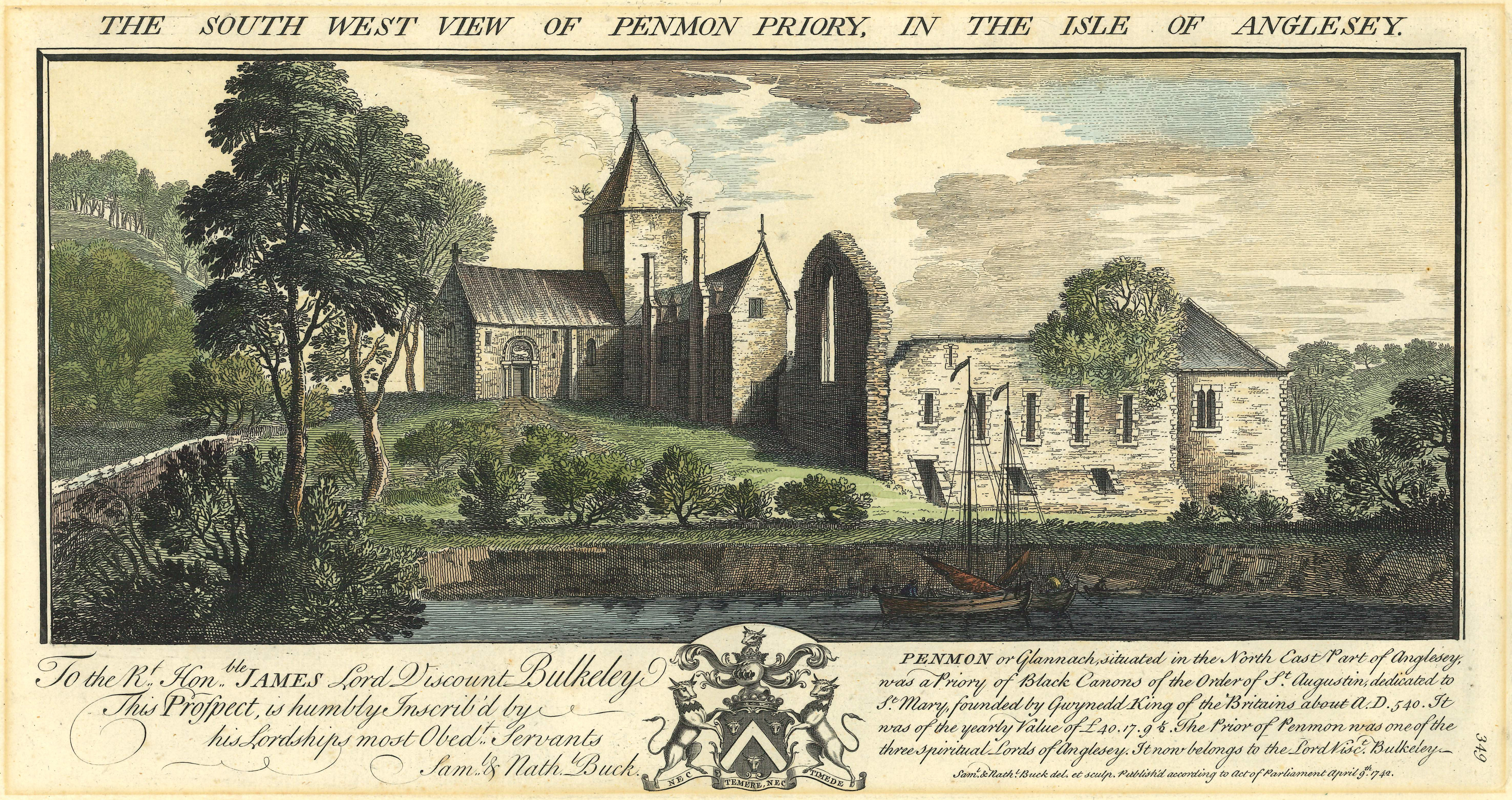 Topographic engraving of South West View of Penmon Priory