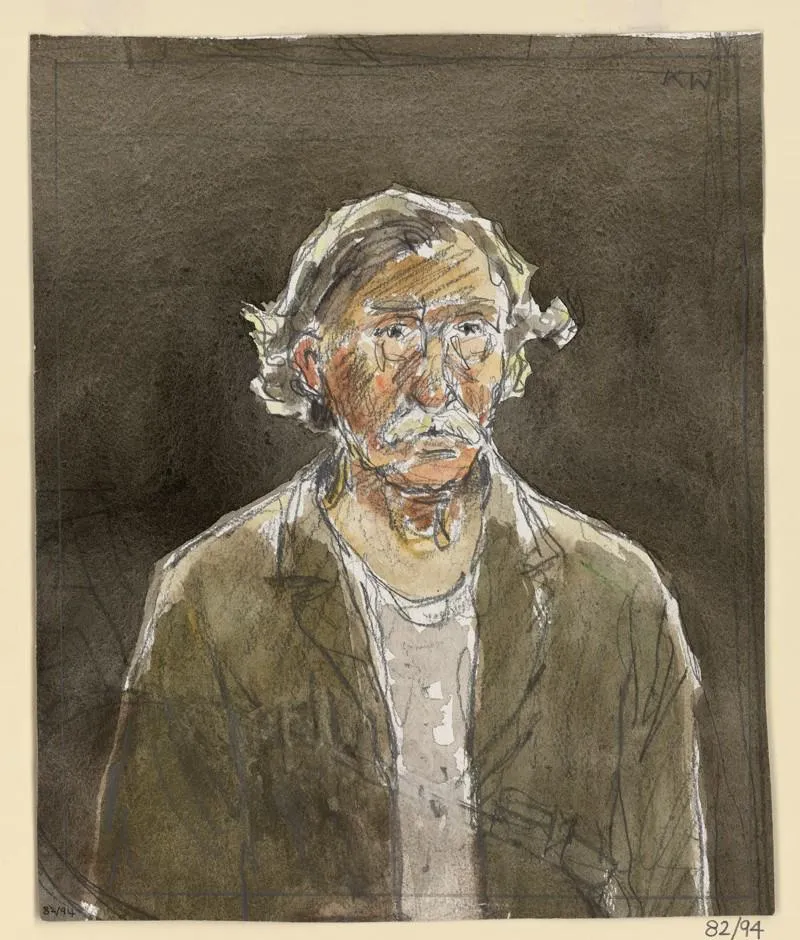 A self portrait of Kyffin Williams in pencil and watercolour.