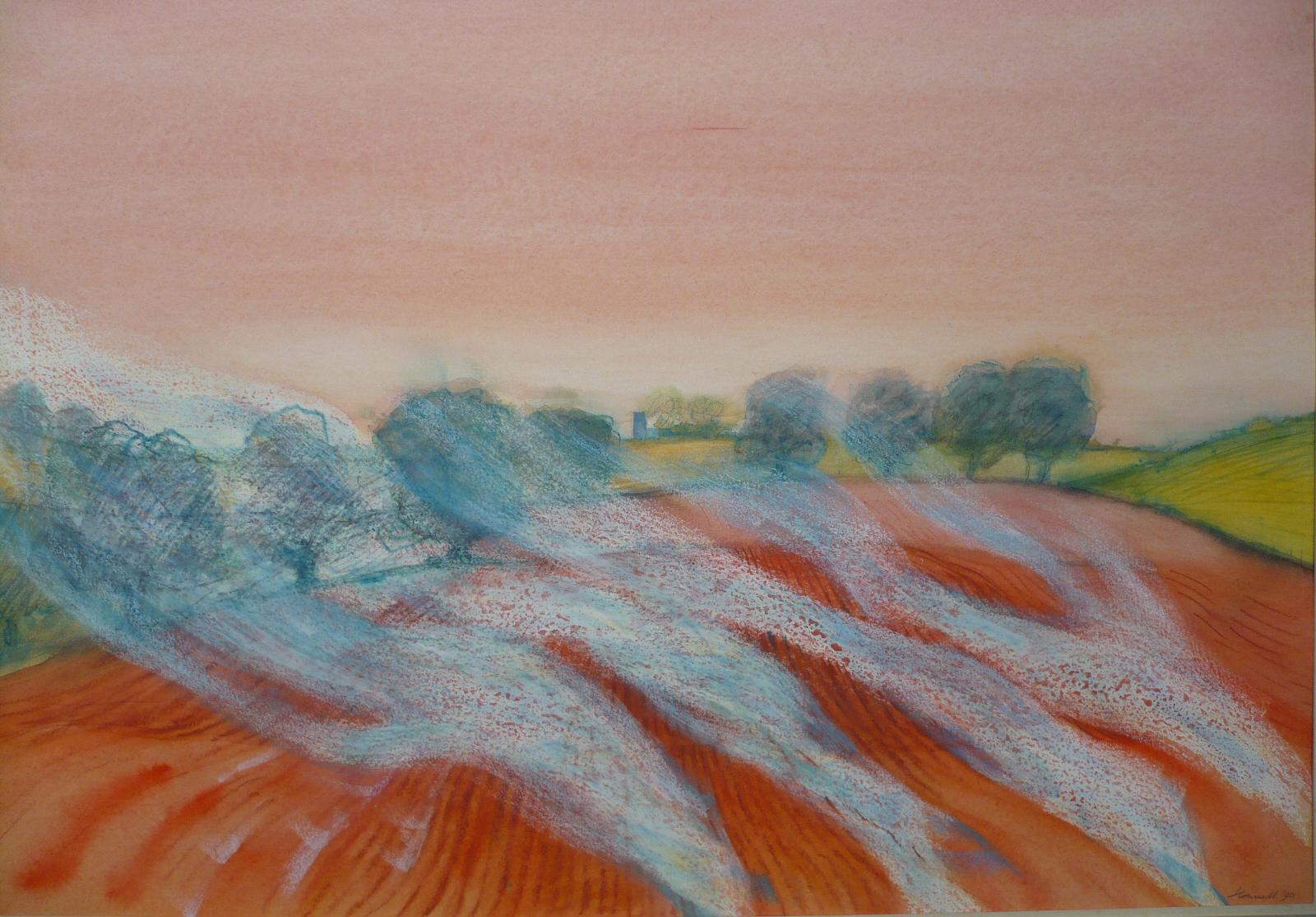Misty orange fields