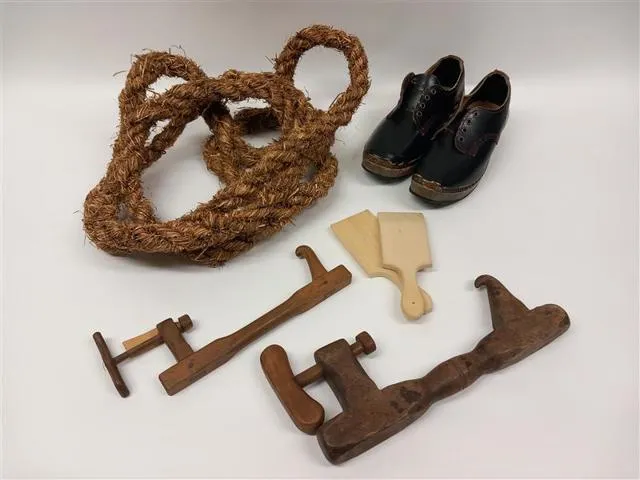 A collection of old farming artefacts.